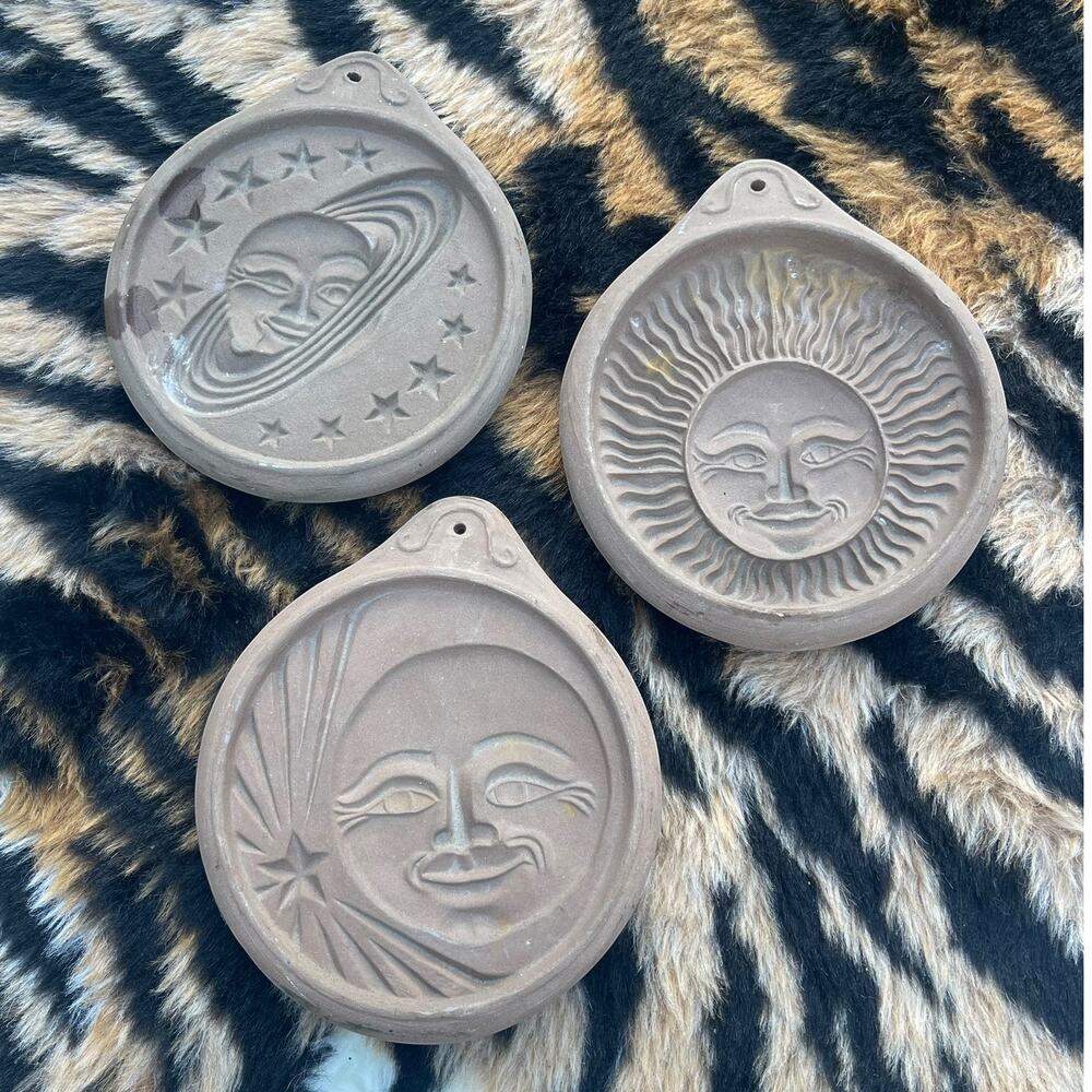 Vintage Hartstone Celestial Cookie Molds Set 3 Sun Moon Saturn USA Pottery